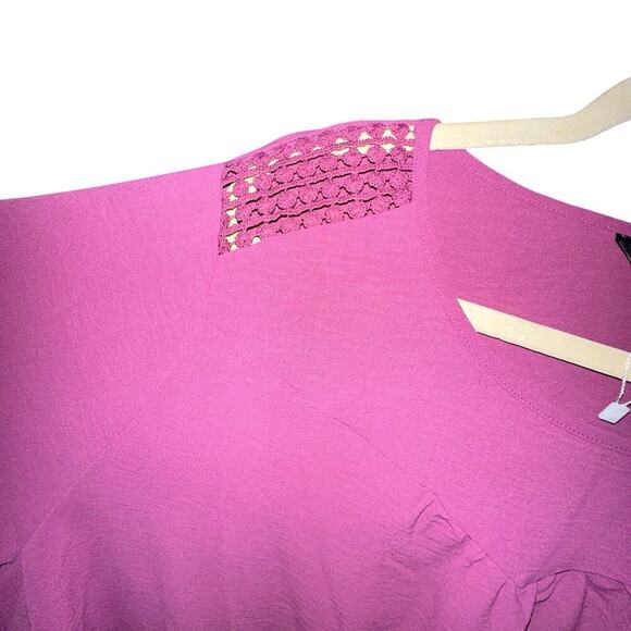 Plus Size 18 - 20 • 2x • BloomChic • mauve  Gathered Lace Patchwork Blouse - Picture 13 of 14